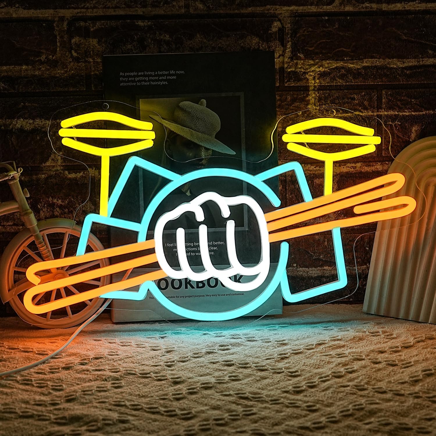 Led Lighting Wall Decor - Davul Seti Neon Tabela USB Güçlü