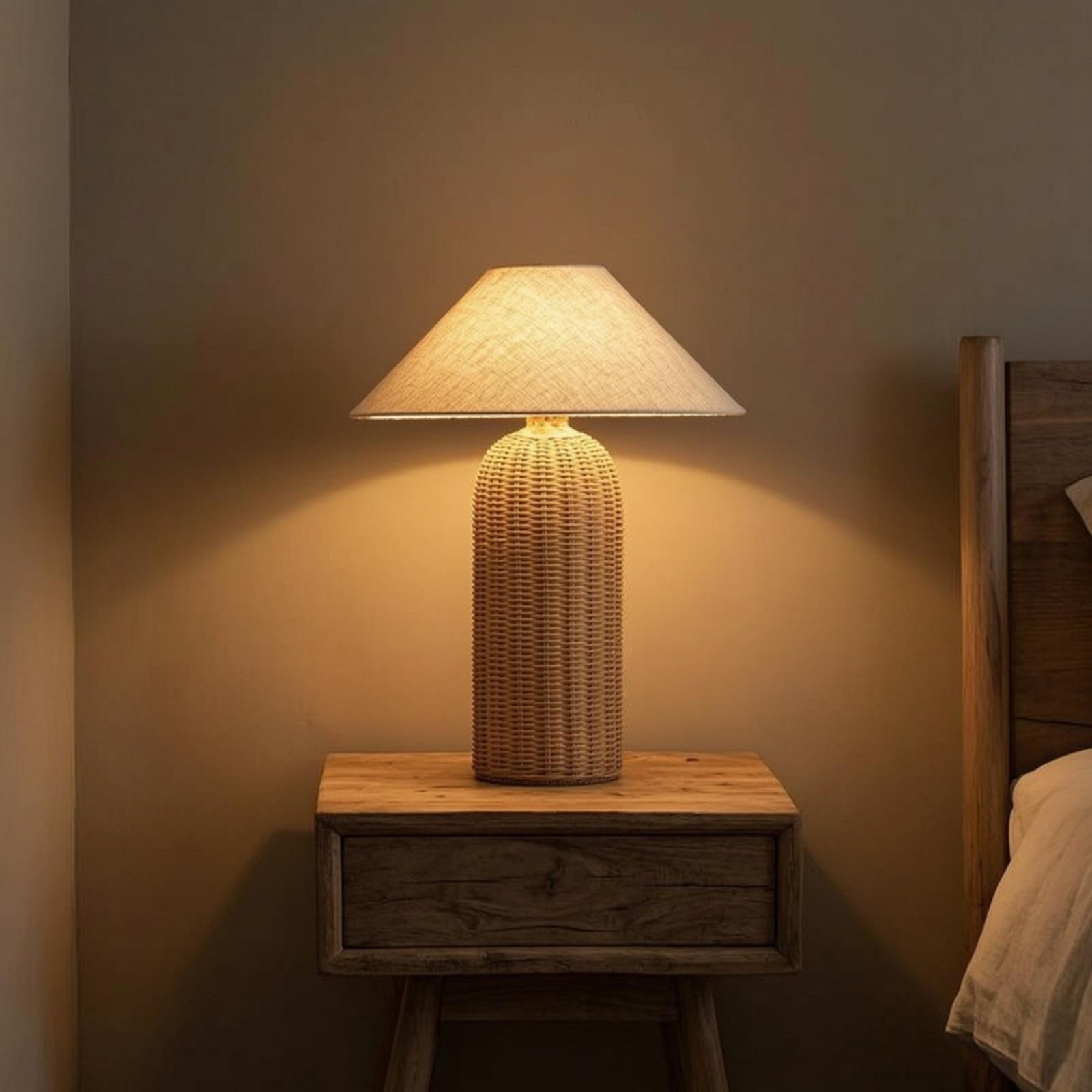 Decor Lighting & Decor Fires - Yatak Başı Lambası Rattan Tabanlı Kumaş