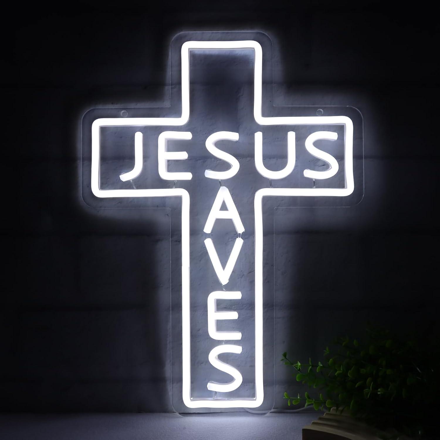 Led Lighting Wall Decor - İsa Kurtarıcı Haç Neon Tabelaları USB