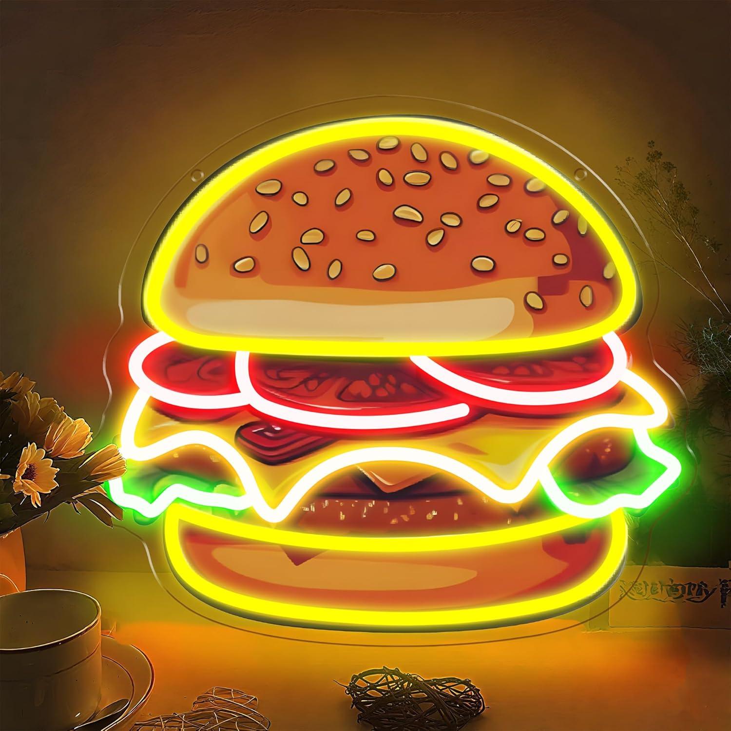 Led Lighting Wall Decor - Burger Neon Tabela LED Hamburger Duvar